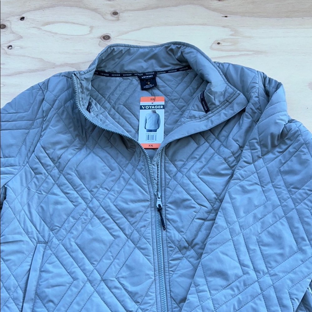 Voyager Women XXL Light Green Geometric Quilted Zip Front Jacket New 1793645